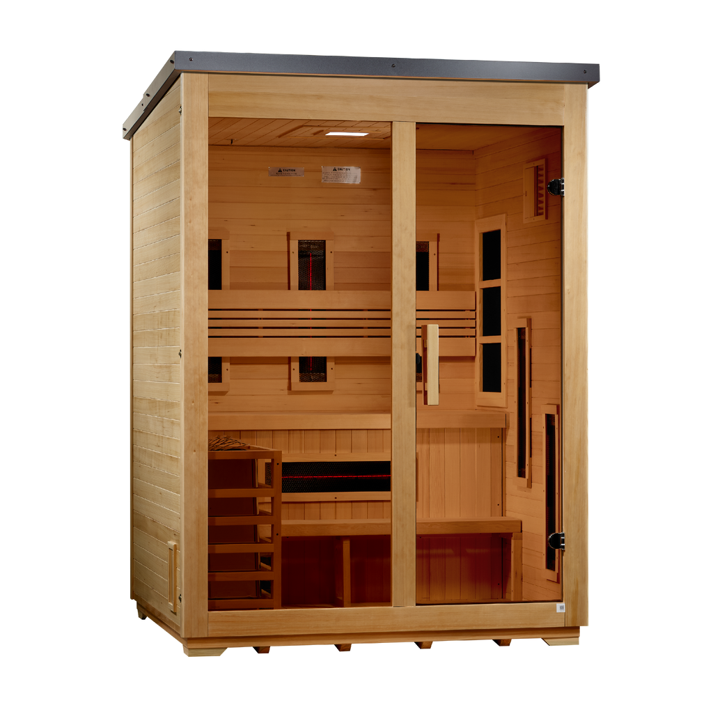 Golden Designs Carinthia 3-Person Hybrid Outdoor Sauna - Flat Roof, Canadian Hemlock (GDI-8023-01)